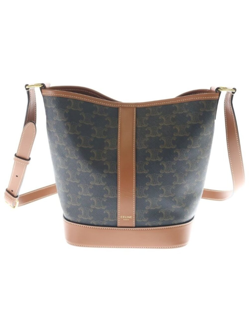 Celine Triomphe Small Bucket Shoulder Bag Brown Leather Gold